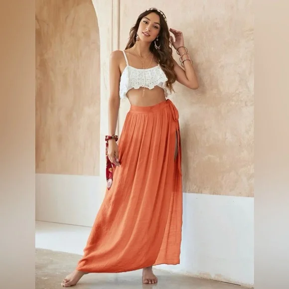 Bohemian Travel Sexy Simple Wrap Cover Up Skirt Leopard Print Solid Color NEW - Picture 1 of 7